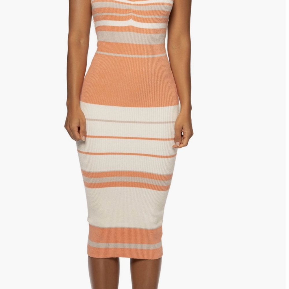 JLUXLABEL Orange and Pink Ribbed Strapless Bodycon Dress ( worn twice )